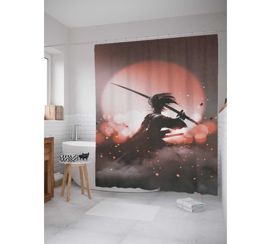 Штора (занавеска) для ванной JoyArty "Взмах катаны" из сатена, 180х200 см с крючками, sc_18287 1