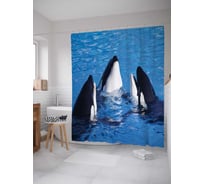 Штора (занавеска) для ванной JoyArty "Довольные касатки" из сатена, 180х200 см с крючками, sc_11883