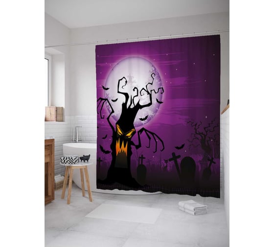 Штора (занавеска) для ванной JoyArty "Пугающее дерево" из сатена, 180х200 см с крючками, sc_18806 1
