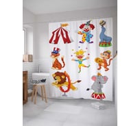 Штора (занавеска) для ванной JoyArty "Цирковые номера" из сатена, 180х200 см с крючками, sc_12769