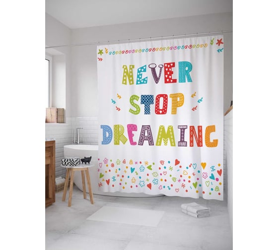 Штора (занавеска) для ванной JoyArty "Мечтай ярко" из сатена, 180х200 см с крючками, sc_19192 1