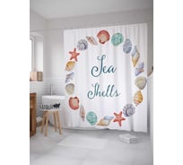 Штора (занавеска) для ванной JoyArty "Морские раковины" из сатена, 180х200 см с крючками, sc_20182