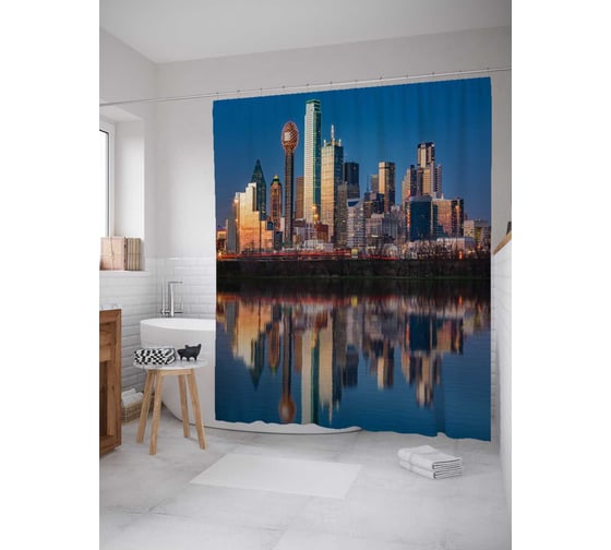 Штора (занавеска) для ванной JoyArty "Даллас в лучах восхода" из сатена, 180х200 см с крючками, sc_11247 1