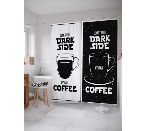 Штора (занавеска) для ванной JoyArty "Кофе темной стороны" из сатена, 180х200 см с крючками, sc_23704 1