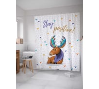 Штора (занавеска) для ванной JoyArty "Будь позитивным" из сатена, 180х200 см с крючками, sc_23363