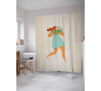 Штора (занавеска) для ванной JoyArty "Девушка в платье с букетом" из сатена, 180х200 см с крючками, sc_213176