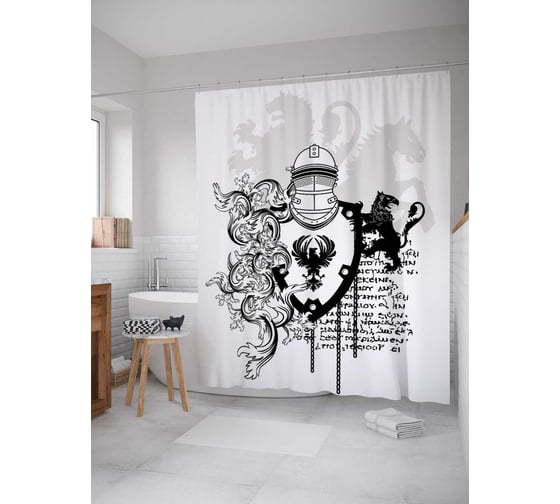 Штора (занавеска) для ванной JoyArty "Рыцарская символика" из сатена, 180х200 см с крючками, sc_15380 1