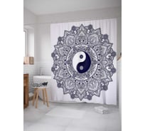 Штора (занавеска) для ванной JoyArty "Инь и ян в цветочном узоре" из сатена, 180х200 см с крючками, sc_18587