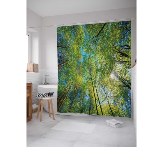 Штора (занавеска) для ванной JoyArty "Лесные мысли" из сатена, 180х200 см с крючками, sc_20666