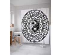 Штора (занавеска) для ванной JoyArty "Цветы Инь и ян" из сатена, 180х200 см с крючками, sc_18607