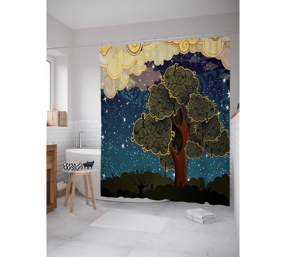 Штора (занавеска) для ванной JoyArty "Звездный лес" из сатена, 180х200 см с крючками, sc_22432 1