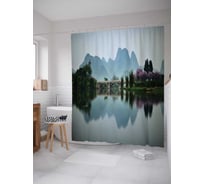 Штора (занавеска) для ванной JoyArty "Мост на фоне гор" из сатена, 180х200 см с крючками, sc_20635