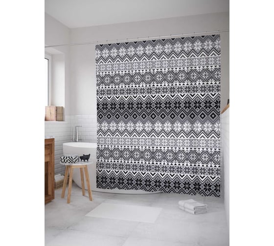 Штора (занавеска) для ванной JoyArty "Старинные полосы с узорами" из сатена, 180х200 см с крючками, sc_13557 1