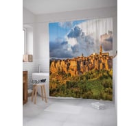 Штора (занавеска) для ванной JoyArty "Старинный поселок" из сатена, 180х200 см с крючками, sc_15387