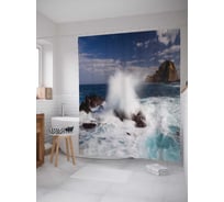 Штора (занавеска) для ванной JoyArty "Волны бьются о камни" из сатена, 180х200 см с крючками, sc_19860