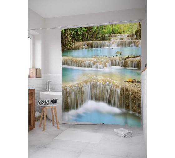Штора (занавеска) для ванной JoyArty "Пологий водопад" из сатена, 180х200 см с крючками, sc_20939 1