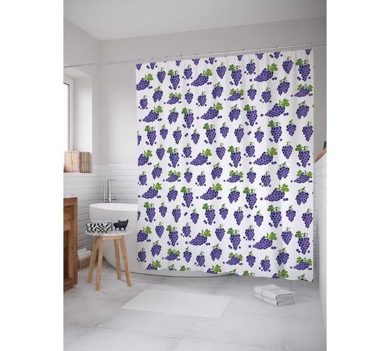 Штора (занавеска) для ванной JoyArty "Много винограда" из сатена, 180х200 см с крючками, sc_21601 1