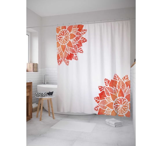 Штора (занавеска) для ванной JoyArty "Кружевной цветок" из сатена, 180х200 см с крючками, sc_29262