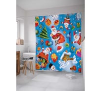 Штора (занавеска) для ванной JoyArty "Веселый Санта" из сатена, 180х200 см с крючками, sc_20061