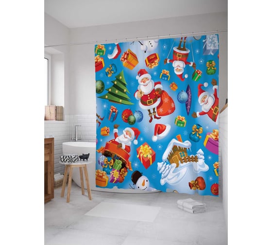 Штора (занавеска) для ванной JoyArty "Веселый Санта" из сатена, 180х200 см с крючками, sc_20061 1
