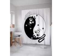 Штора (занавеска) для ванной JoyArty "Инь и ян коты" из сатена, 180х200 см с крючками, sc_18578