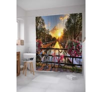 Штора (занавеска) для ванной JoyArty "Велосипеды на мосту" из сатена, 180х200 см с крючками, sc_2038