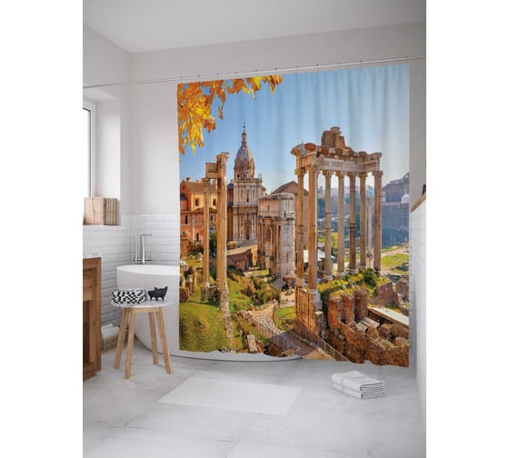 Штора (занавеска) для ванной JoyArty "Римская империя" из сатена, 180х200 см с крючками, sc_20186 1
