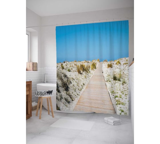 Штора (занавеска) для ванной JoyArty "Невидимая дорожка" из сатена, 180х200 см с крючками, sc_16116 1