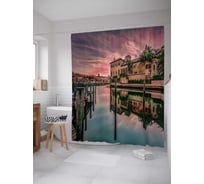 Штора (занавеска) для ванной JoyArty "Водный город" из сатена, 180х200 см с крючками, sc_18038