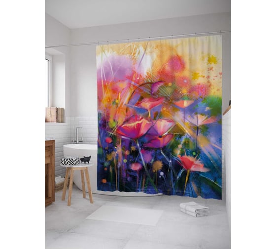 Штора (занавеска) для ванной JoyArty "Летние ноты" из сатена, 180х200 см с крючками, sc_21155 1