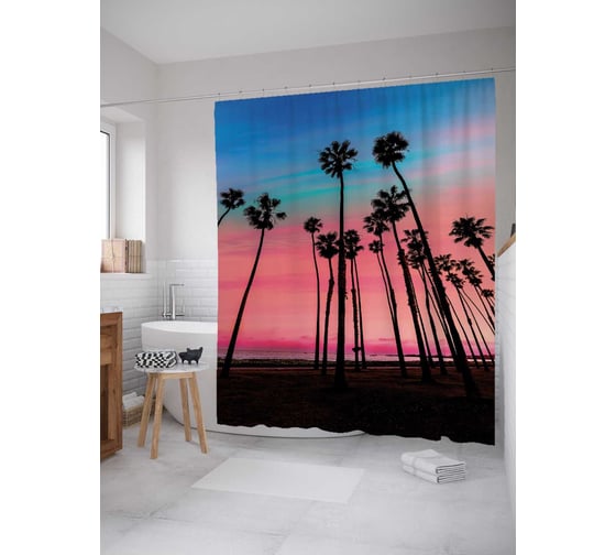 Штора (занавеска) для ванной JoyArty "Пляжные наблюдатели" из сатена, 180х200 см с крючками, sc_21011 1