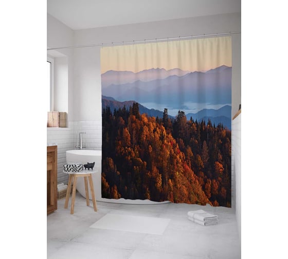 Штора (занавеска) для ванной JoyArty "Верхушка леса" из сатена, 180х200 см с крючками, sc_20754 1