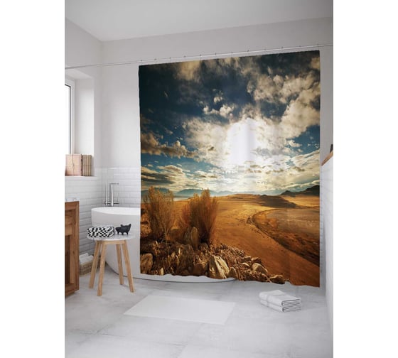Штора (занавеска) для ванной JoyArty "Бескрайняя пустыня" из сатена, 180х200 см с крючками, sc_20739 1