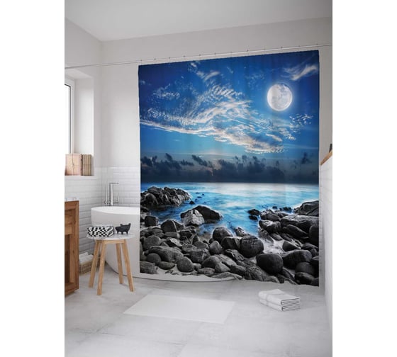 Штора (занавеска) для ванной JoyArty "Яркая ночь" из сатена, 180х200 см с крючками, sc_19845 1