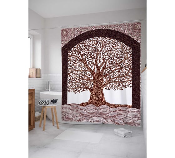 Штора (занавеска) для ванной JoyArty "Возле дерева знаний" из сатена, 180х200 см с крючками, sc_22430 1