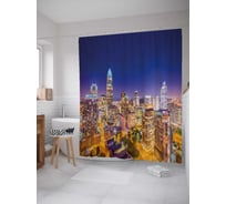 Штора (занавеска) для ванной JoyArty "Неспящий город" из сатена, 180х200 см с крючками, sc_21084