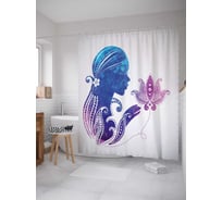 Штора (занавеска) для ванной JoyArty "Цветочный женский силуэт" из сатена, 180х200 см с крючками, sc_17544