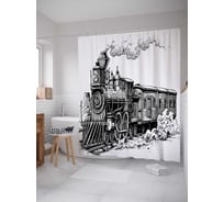 Штора (занавеска) для ванной JoyArty "Старинный паровоз" из сатена, 180х200 см с крючками, sc_22391
