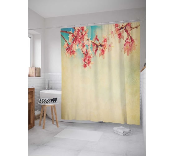 Штора (занавеска) для ванной JoyArty "Ветки в тумане" из сатена, 180х200 см с крючками, sc_17422 1
