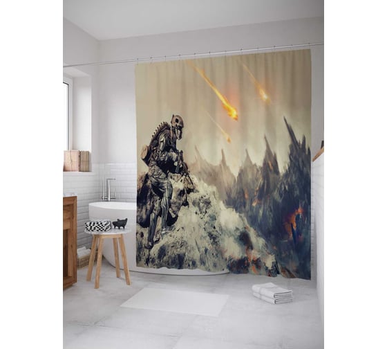 Штора (занавеска) для ванной JoyArty "Солдаты в бою" из сатена, 180х200 см с крючками, sc_19581 1