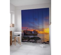 Штора (занавеска) для ванной JoyArty "Корабль на мели" из сатена, 180х200 см с крючками, sc_20552