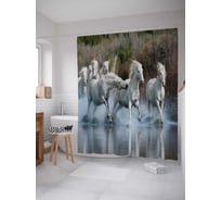 Штора (занавеска) для ванной JoyArty "Табун белых лошадей" из сатена, 180х200 см с крючками, sc_16145