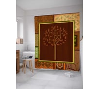 Штора (занавеска) для ванной JoyArty "Декорация с деревом" из сатена, 180х200 см с крючками, sc_18545
