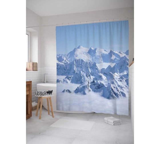 Штора (занавеска) для ванной JoyArty "Облачная вершина" из сатена, 180х200 см с крючками, sc_20414