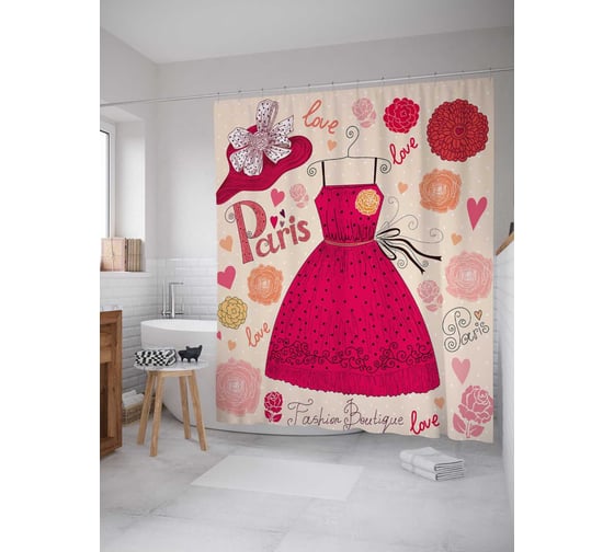 Штора (занавеска) для ванной JoyArty "Модные бутики" из сатена, 180х200 см с крючками, sc_21028 1