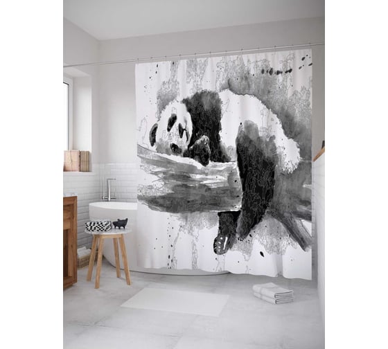 Штора (занавеска) для ванной JoyArty "Сладкий сон панды" из сатена, 180х200 см с крючками, sc_18134 1