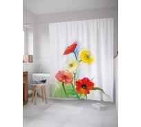 Штора (занавеска) для ванной JoyArty "Живописные цветы" из сатена, 180х200 см с крючками, sc_21146