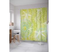 Штора (занавеска) для ванной JoyArty "Цветочный узор со стрекозами" из сатена, 180х200 см с крючками, sc_18359