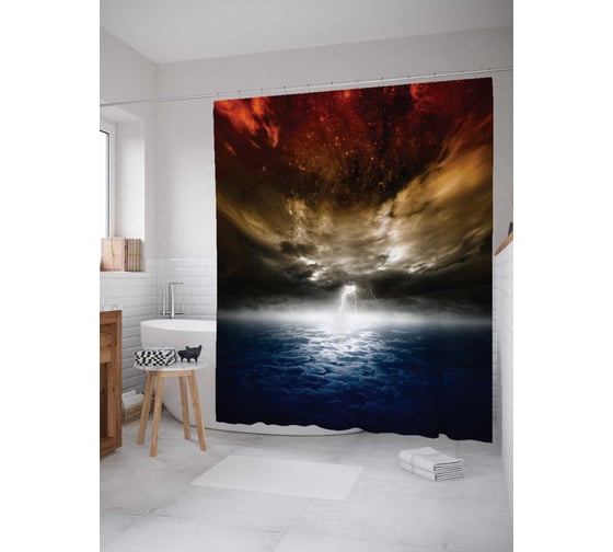 Штора (занавеска) для ванной JoyArty "Морское сияние" из сатена, 180х200 см с крючками, sc_16303 1