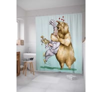 Штора (занавеска) для ванной JoyArty "Медведь обнимается с поваром" из сатена, 180х200 см с крючками, sc_15497